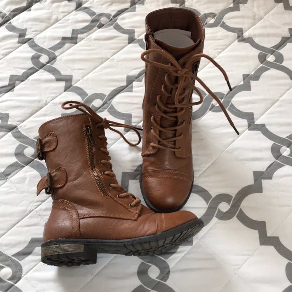 Brown combat boots